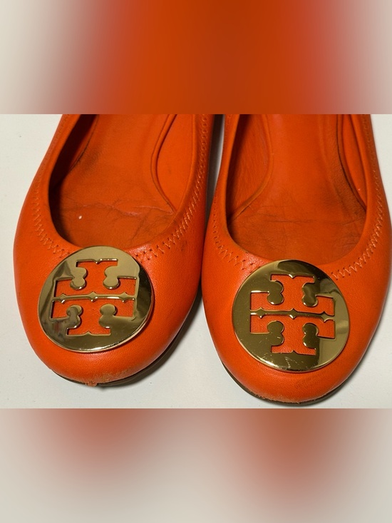 Tory Burch Shoes - Tory Burch Orange Leather Logo Round-Toe Flats, Women’s Size 7